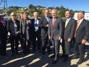 Bega Valley Shire Councillors, General Manager, Leanne Barnes and local Federal Member, Peter Hendy with Prime Minister, Malcolm Turnbull in Eden.