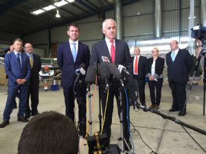 General Manager, Leanne Barnes, Councillor Russell Fitzpatrick and Chief Financial Officer, Lucas Scarpin attend the funding announcement from Prime Minister, Malcolm Turnbull and NSW Premier, Mike Baird.